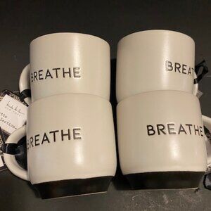 Nicole Miller NEW YORK matte collection. 4 Count Ceramic 12 oz Mugs "BREATHE"